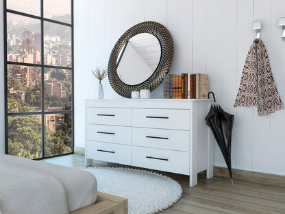 59" White Six Drawer Double Dresser