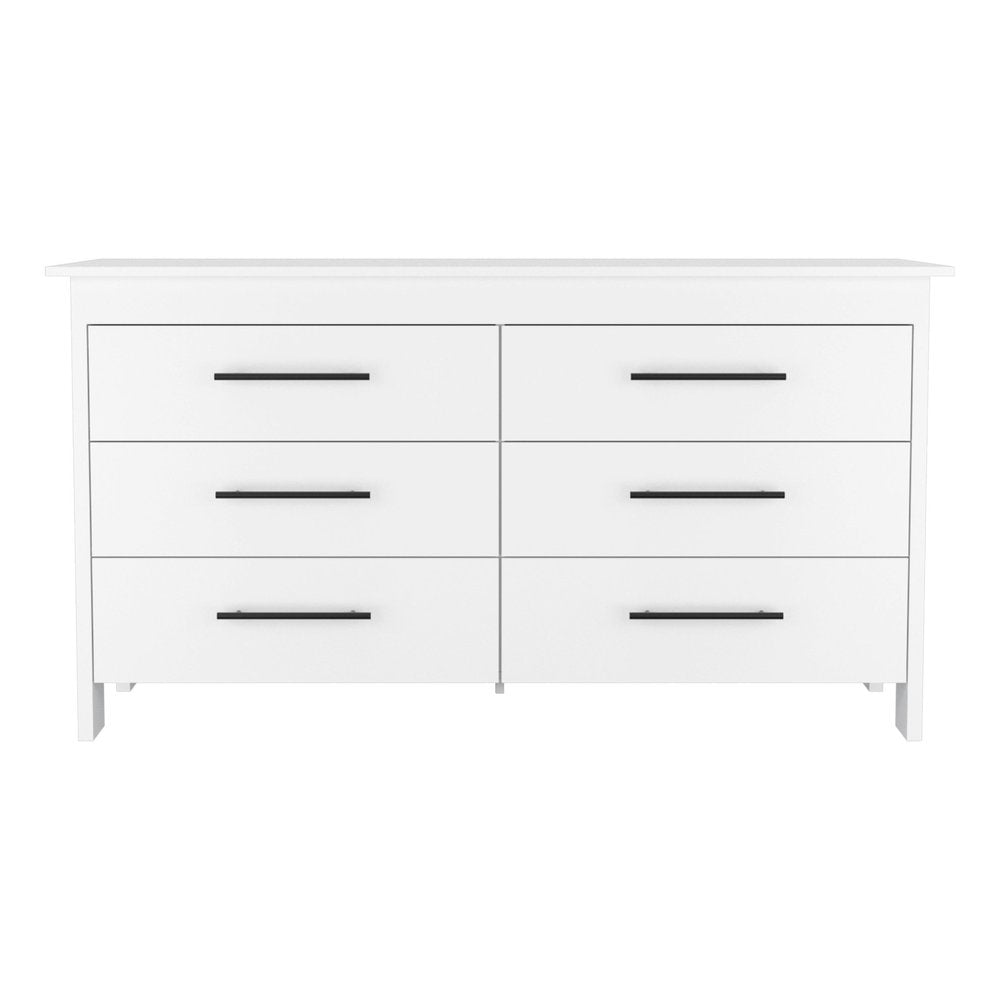 59" White Wood Six Drawer Double Dresser