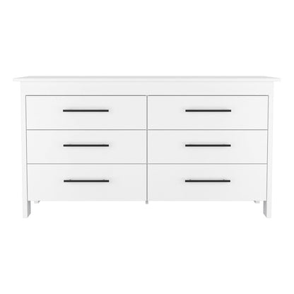 59" White Wood Six Drawer Double Dresser