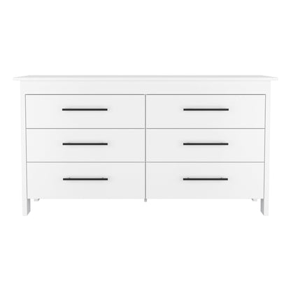 59" White Six Drawer Double Dresser