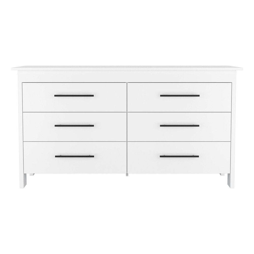 59" White Wood Six Drawer Double Dresser
