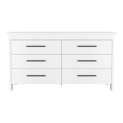 59" White Wood Six Drawer Double Dresser