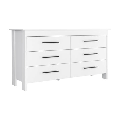 59" White Wood Six Drawer Double Dresser