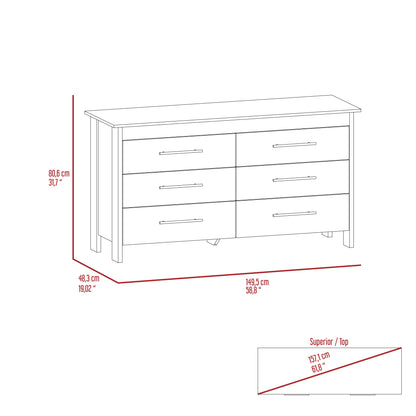 59" White Six Drawer Double Dresser