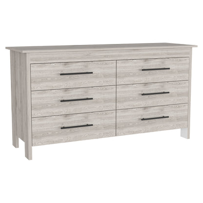 59" Light Gray Six Drawer Double Dresser