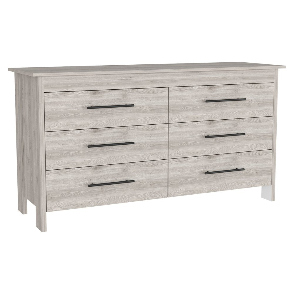 59" Light Gray Wood Six Drawer Double Dresser