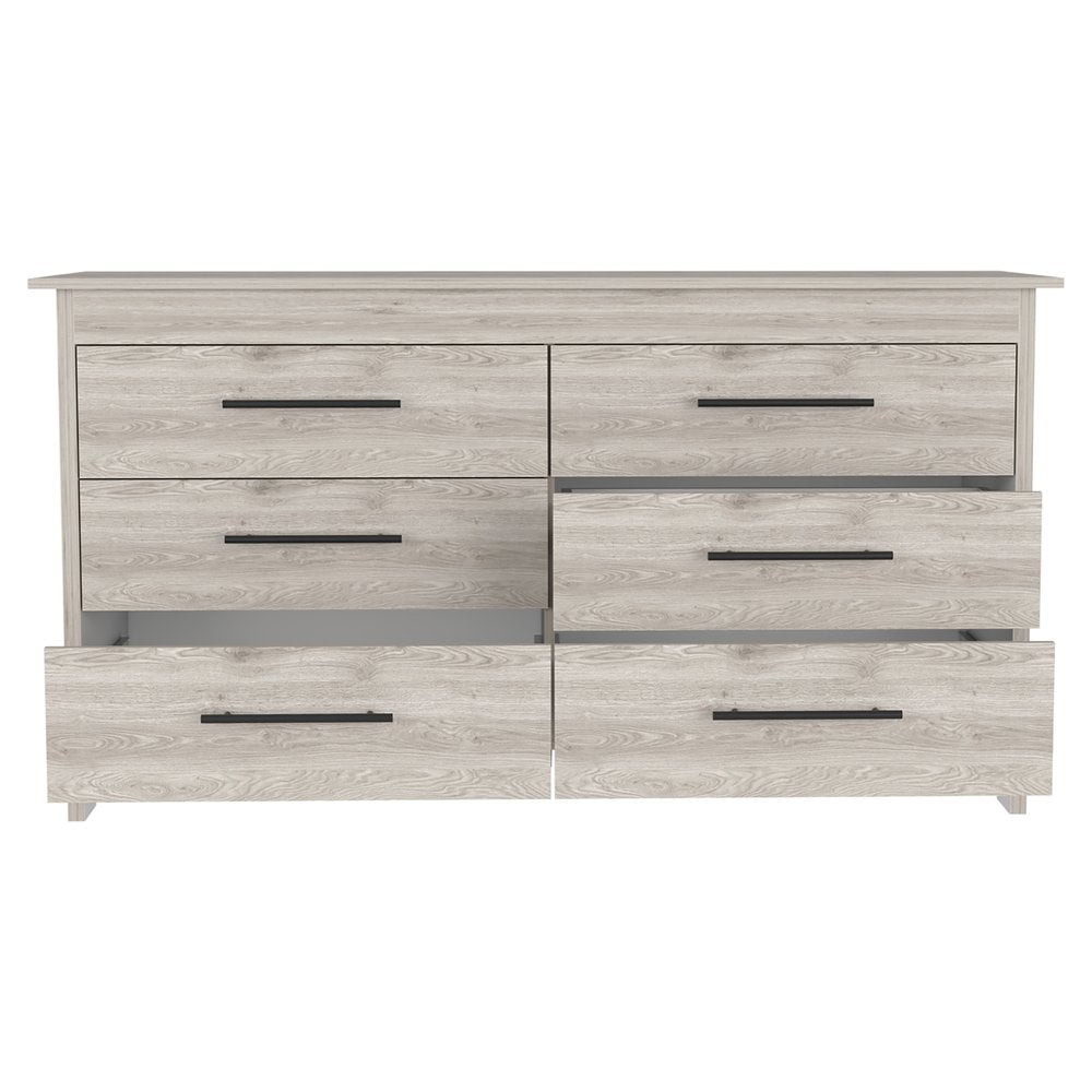 59" Light Gray Wood Six Drawer Double Dresser