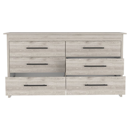 59" Light Gray Wood Six Drawer Double Dresser