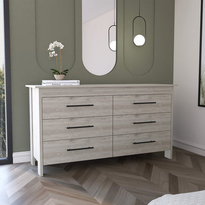 59" Light Gray Wood Six Drawer Double Dresser