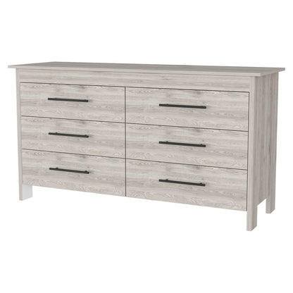 59" Light Gray Wood Six Drawer Double Dresser