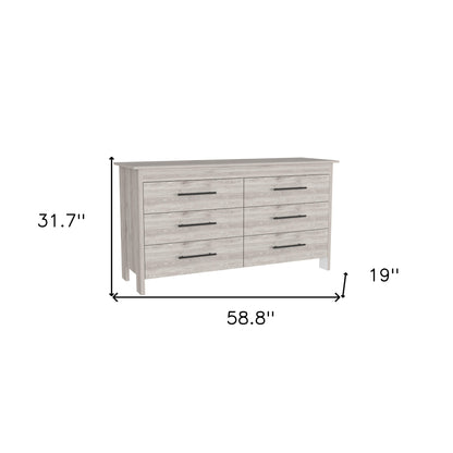 59" Light Gray Six Drawer Double Dresser