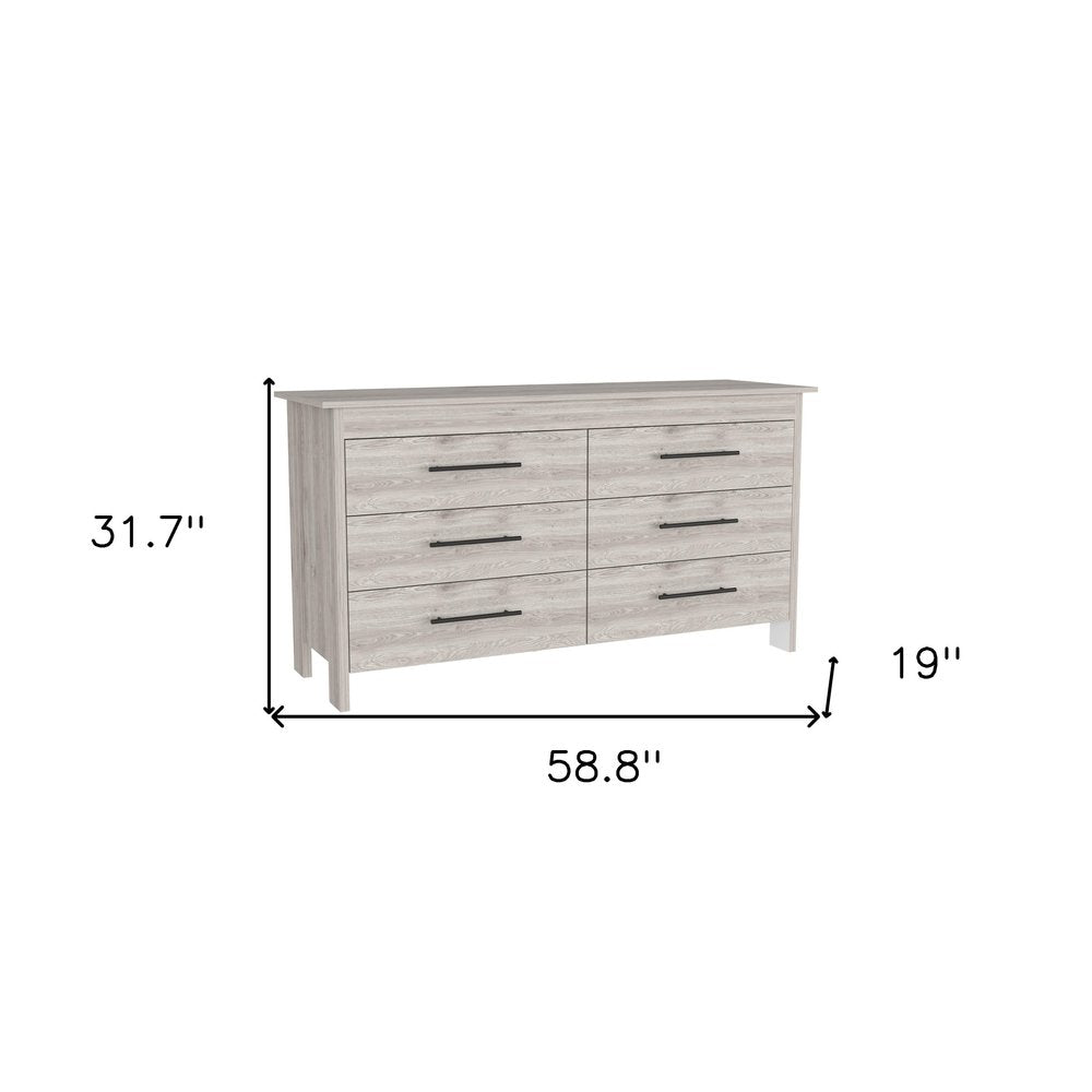 59" Light Gray Wood Six Drawer Double Dresser