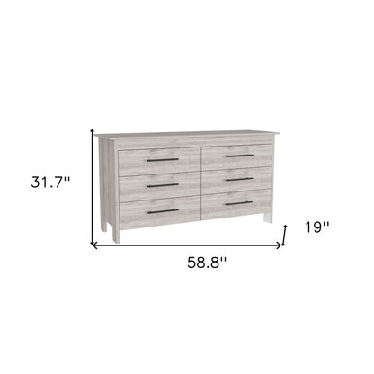 59" Light Gray Wood Six Drawer Double Dresser