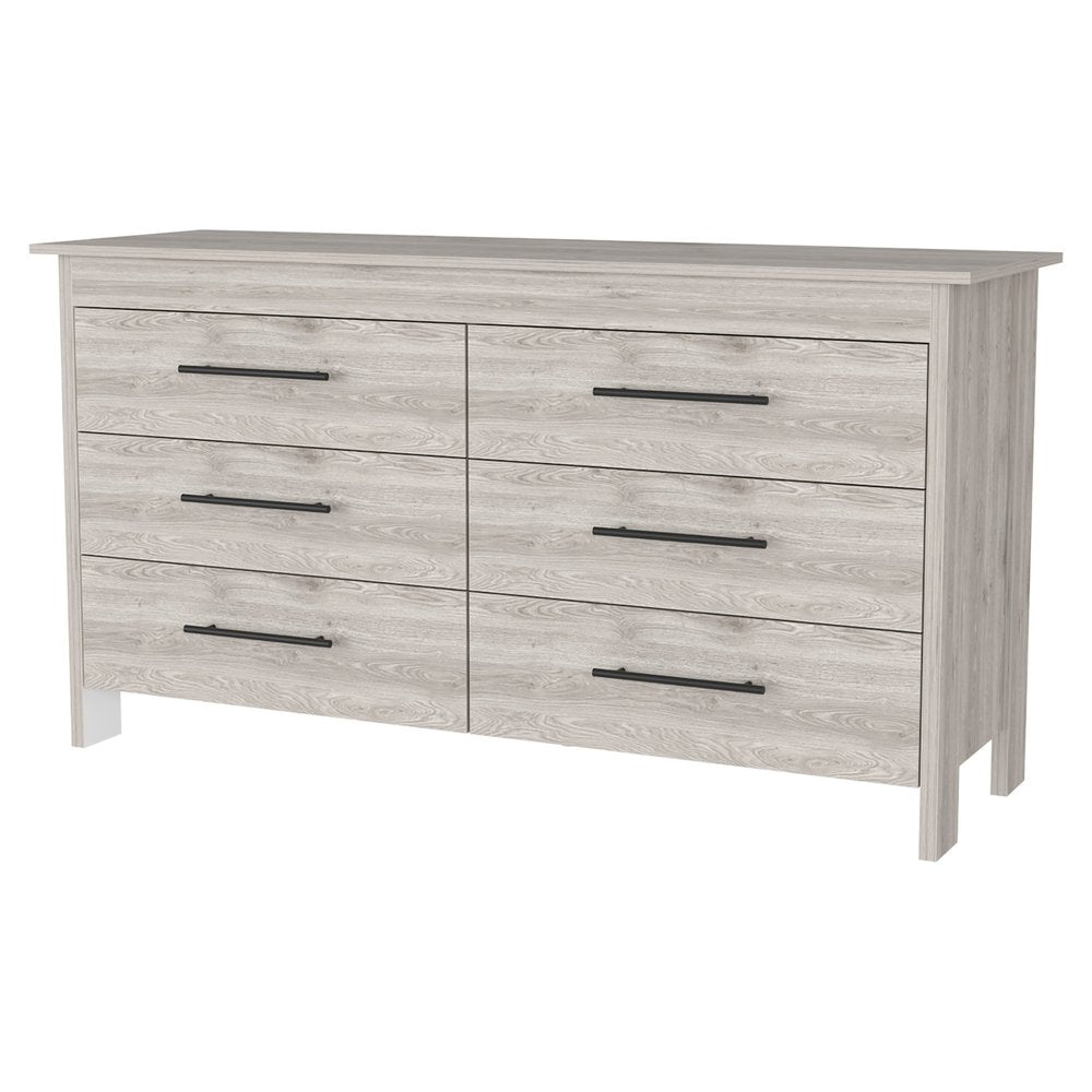 59" Light Gray Wood Six Drawer Double Dresser