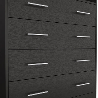 33" Black Four Drawer Standard Chest With Open Shelf