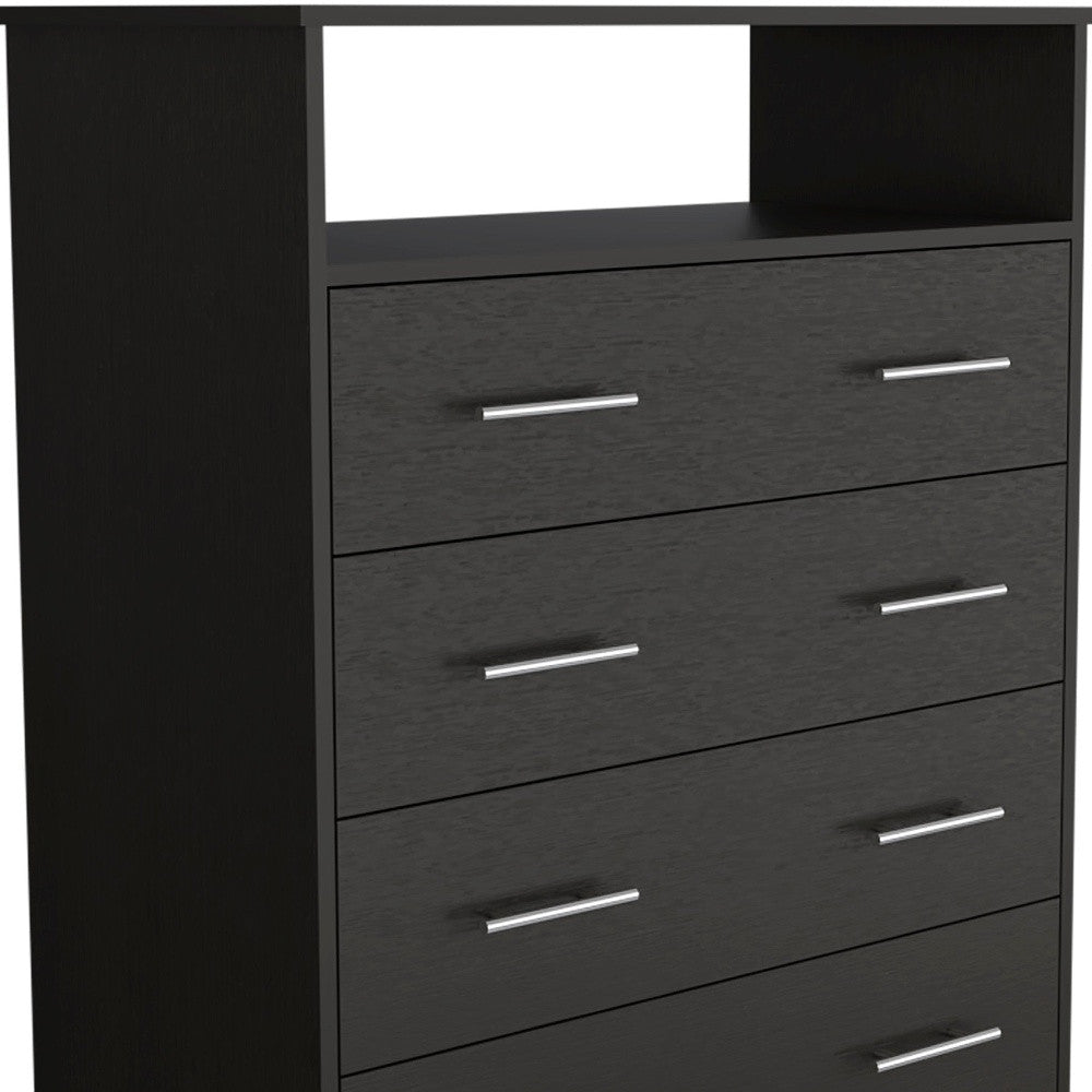 33" Black Four Drawer Standard Chest With Open Shelf