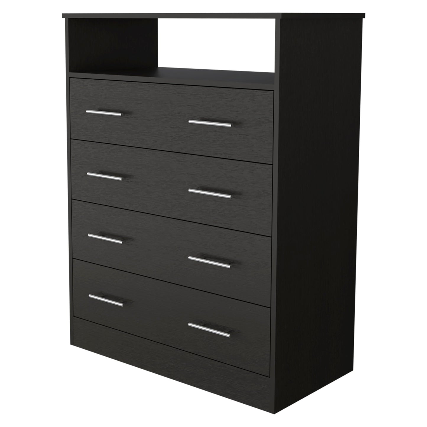 33" Black Four Drawer Standard Chest With Open Shelf