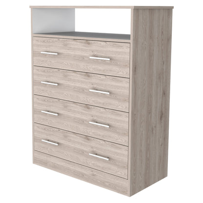 33" Light Gray Four Drawer Standard Chest With Open Shelf