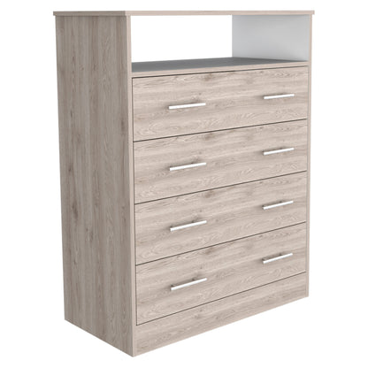 33" Light Gray Four Drawer Standard Chest With Open Shelf