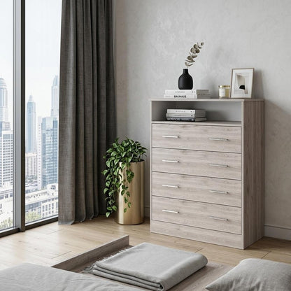 33" Light Gray Wood Four Drawer Dresser