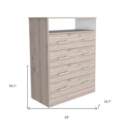 33" Light Gray Four Drawer Standard Chest With Open Shelf