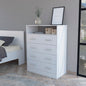 33" White Four Drawer Standard Chest With Open Shelf