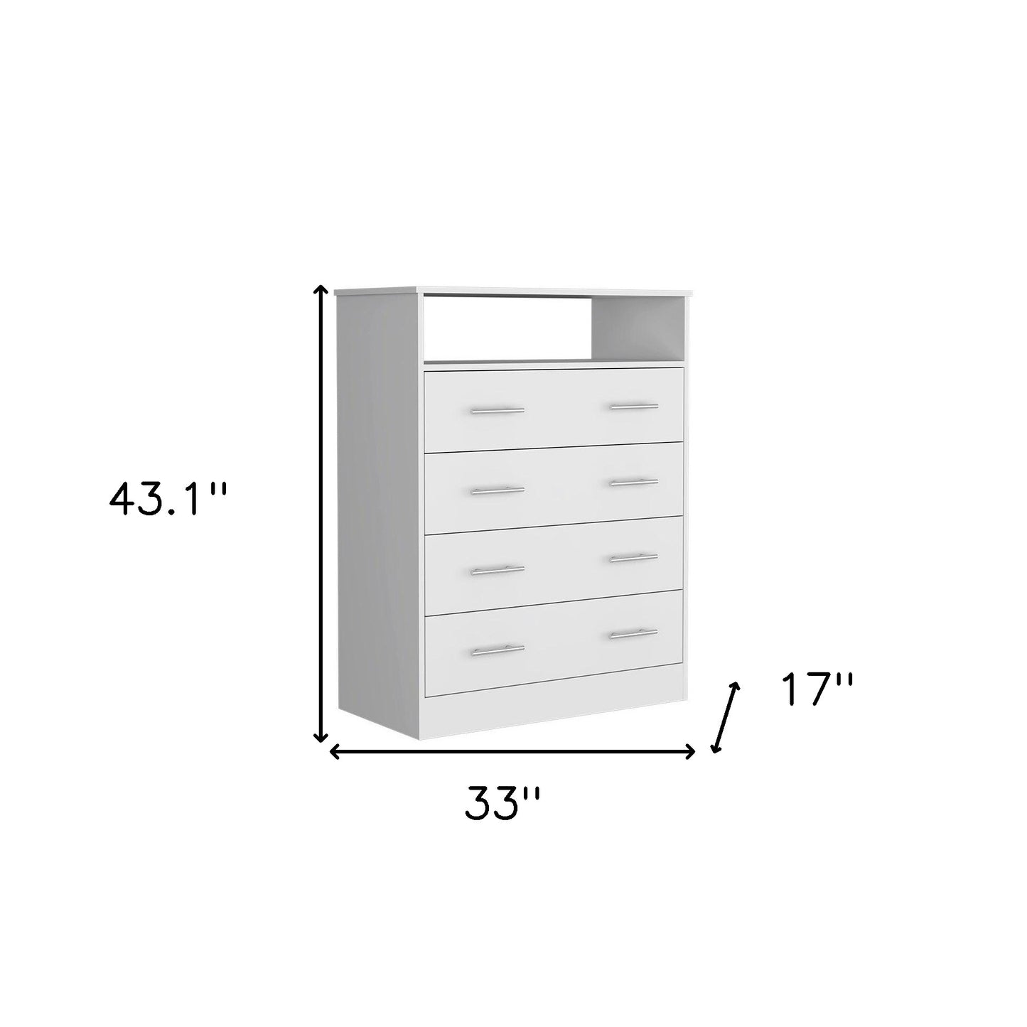 33" White Four Drawer Standard Chest With Open Shelf