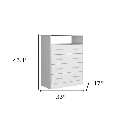 33" White Four Drawer Standard Chest With Open Shelf