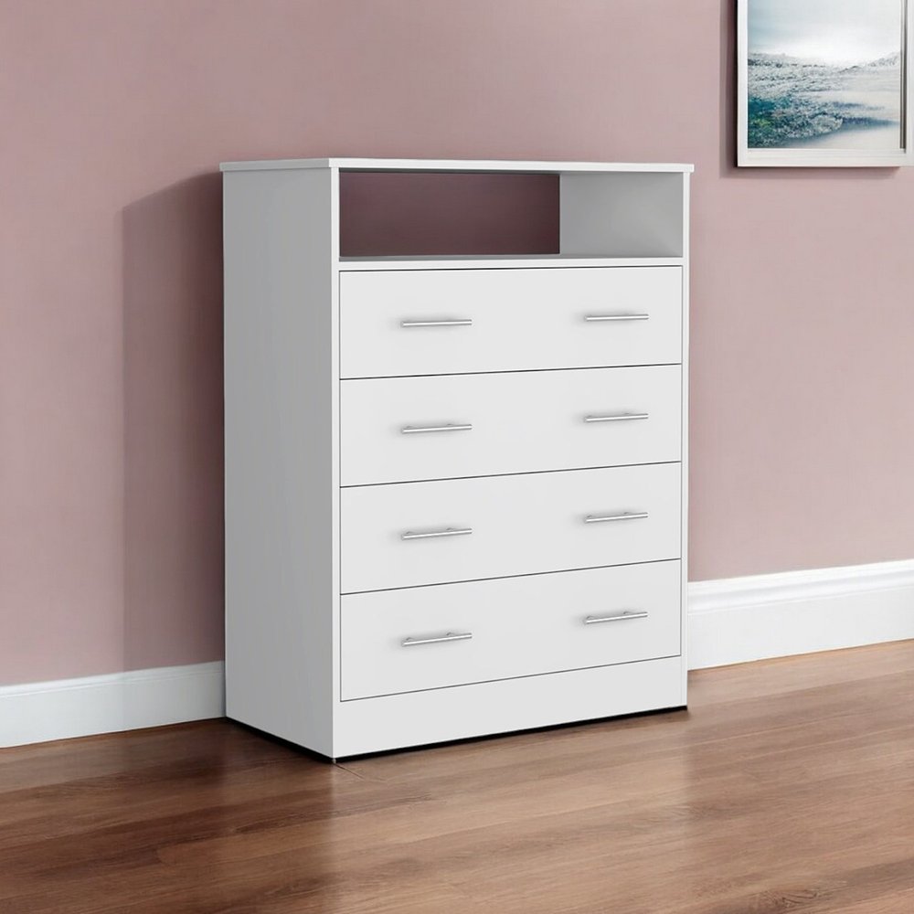 33" White Wood Four Drawer Dresser