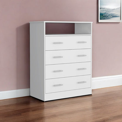 33" White Wood Four Drawer Dresser