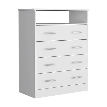 33" White Four Drawer Standard Chest With Open Shelf