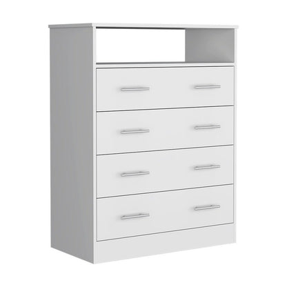 33" White Wood Four Drawer Dresser