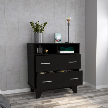 32" Black Wood Two Drawer Dresser