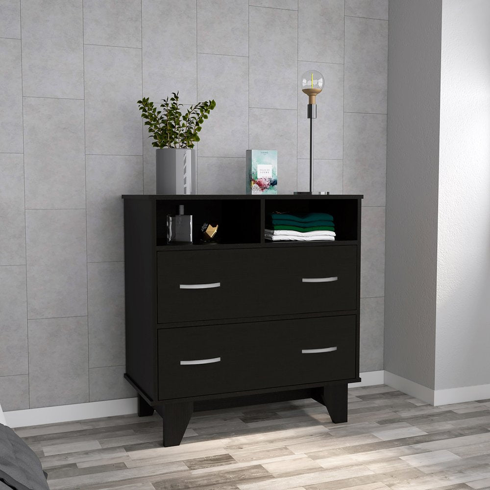 32" Black Wood Two Drawer Dresser