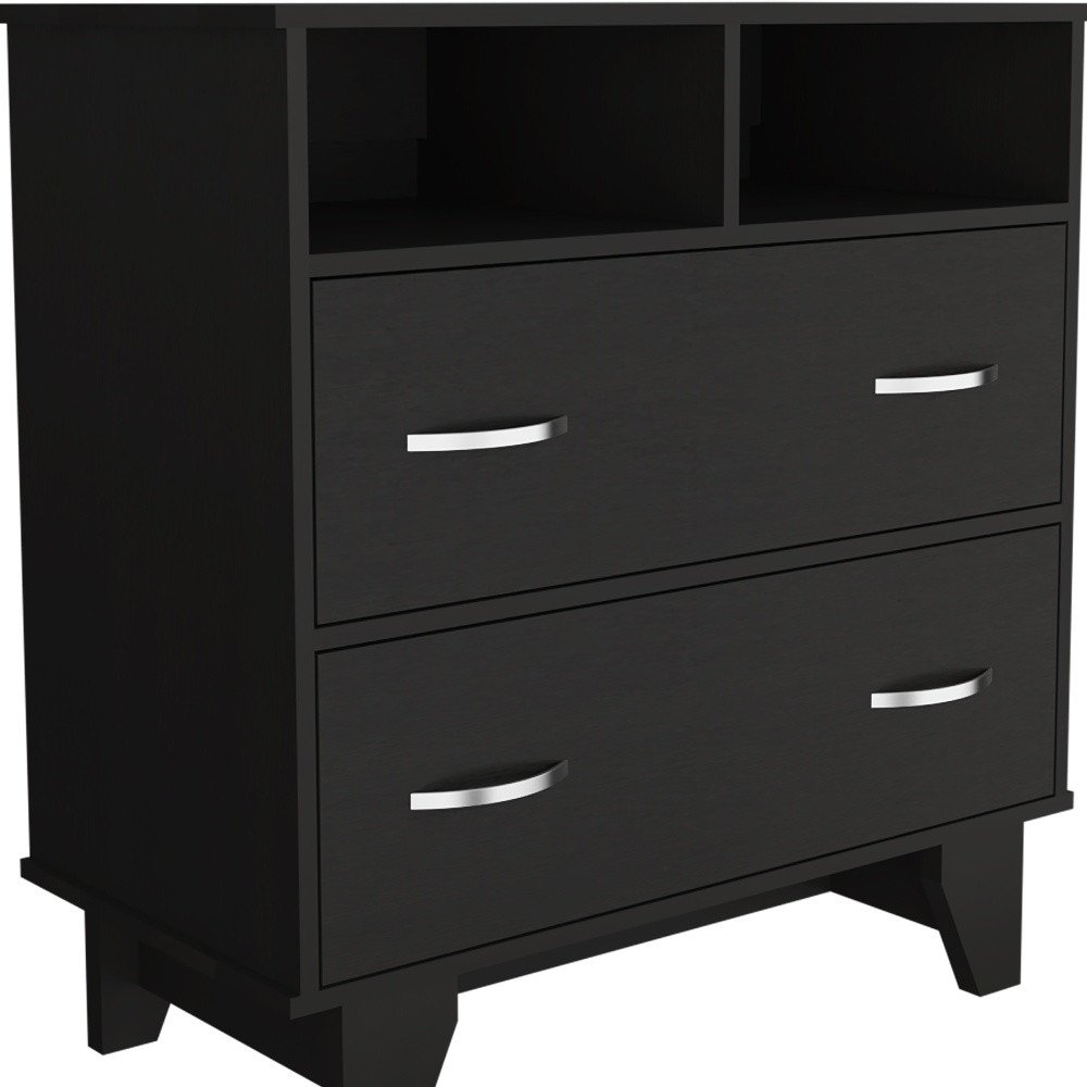 32" Black Wood Two Drawer Dresser