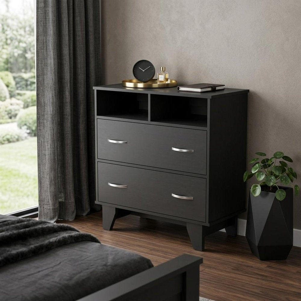 32" Black Wood Two Drawer Dresser