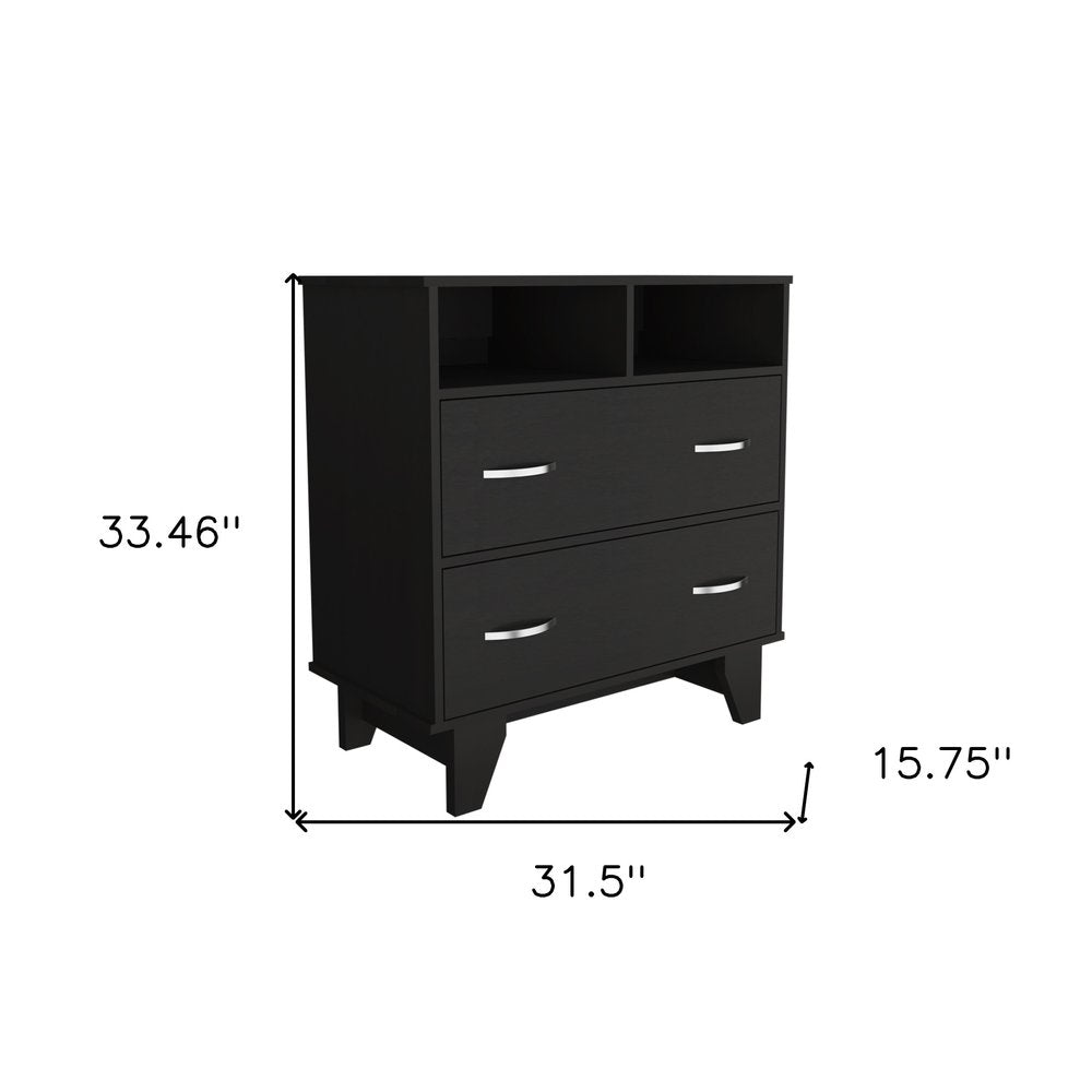 32" Black Wood Two Drawer Dresser