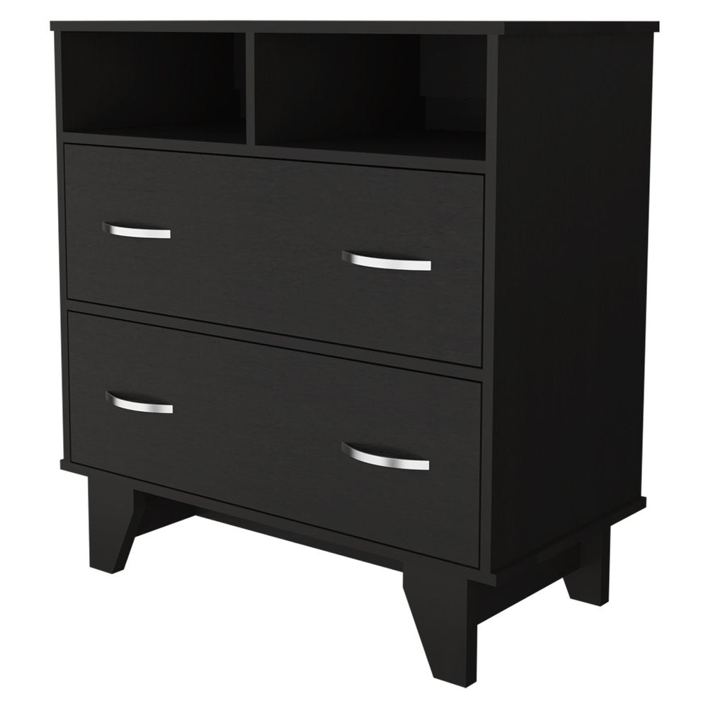 32" Black Wood Two Drawer Dresser