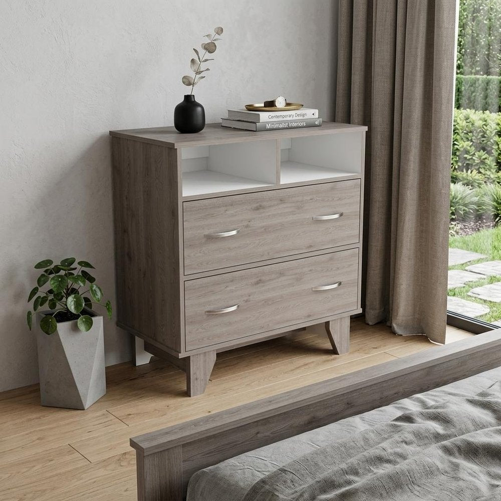 32" Light Gray Wood Two Drawer Dresser