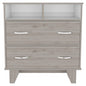 32" Light Gray Two Drawer Dresser With Open Shelving