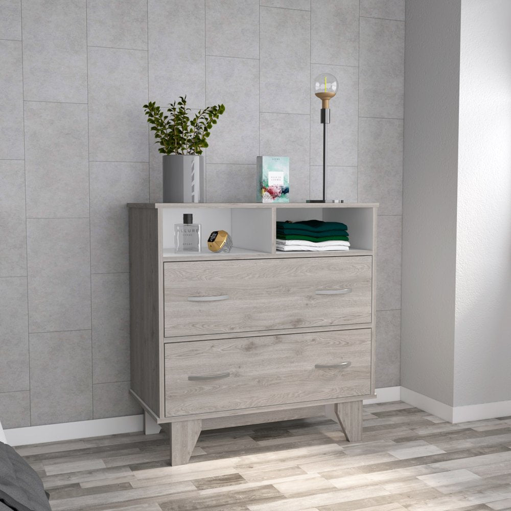 32" Light Gray Wood Two Drawer Dresser