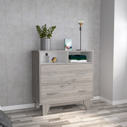 32" Light Gray Wood Two Drawer Dresser