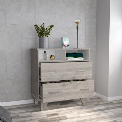 32" Light Gray Wood Two Drawer Dresser