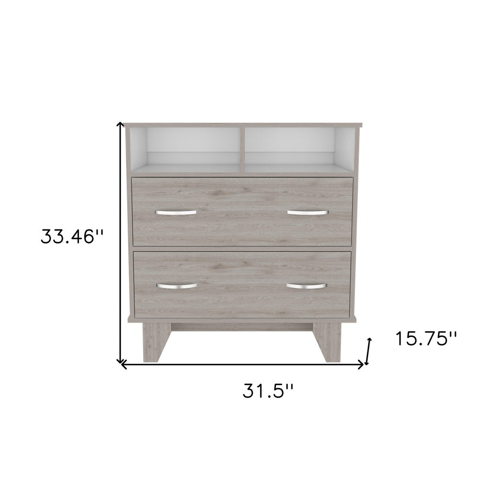 32" Light Gray Wood Two Drawer Dresser
