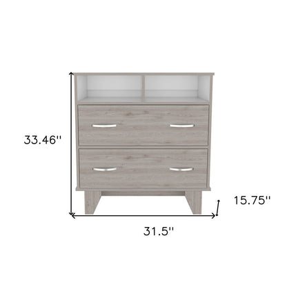32" Light Gray Wood Two Drawer Dresser