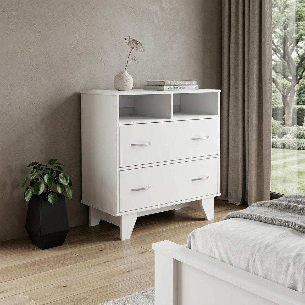 32" White Wood Two Drawer Dresser