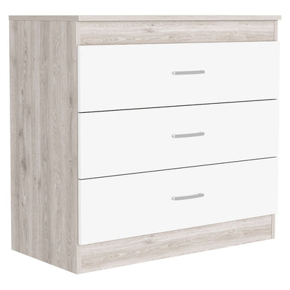 32" Gray And White Wood Three Drawer Dresser