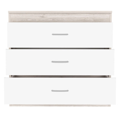 32" White and Gray Three Drawer Dresser