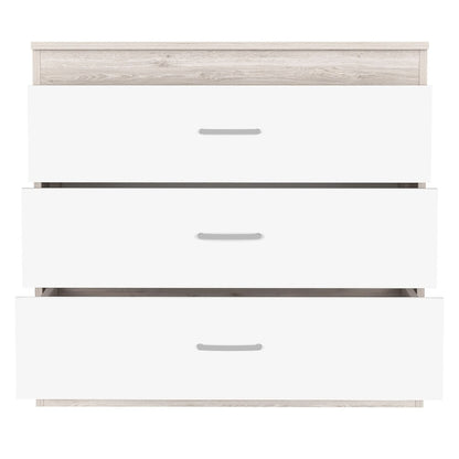 32" White And Gray Wood Three Drawer Dresser