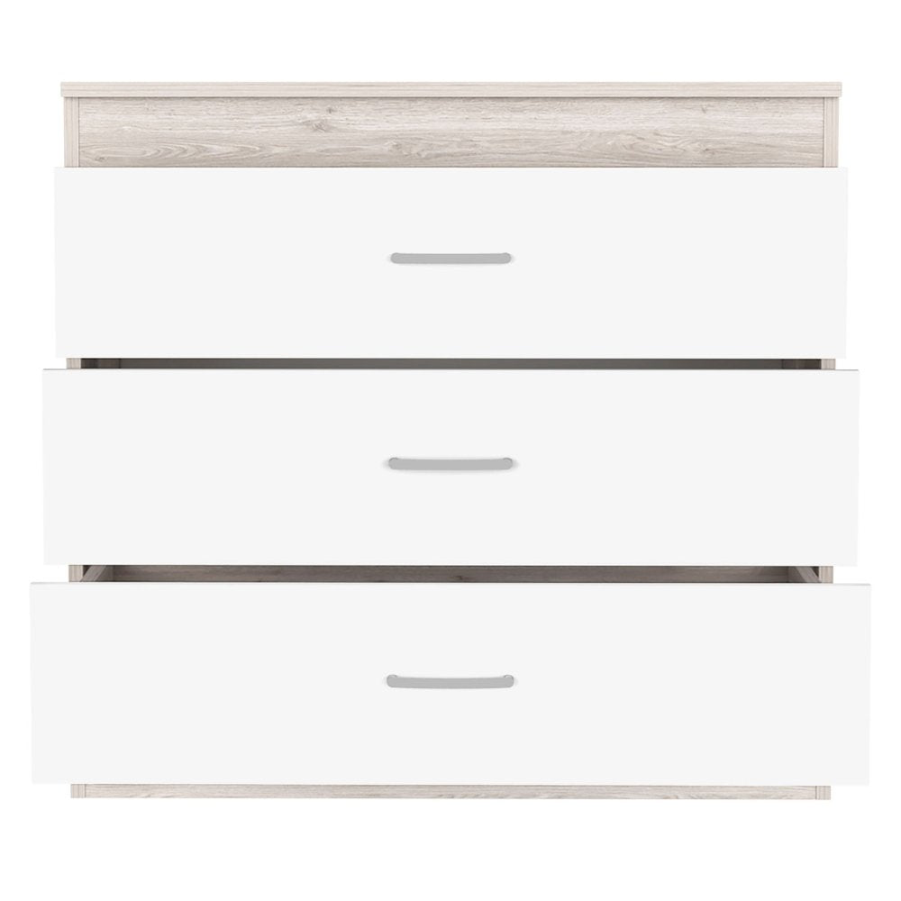 32" Gray And White Wood Three Drawer Dresser